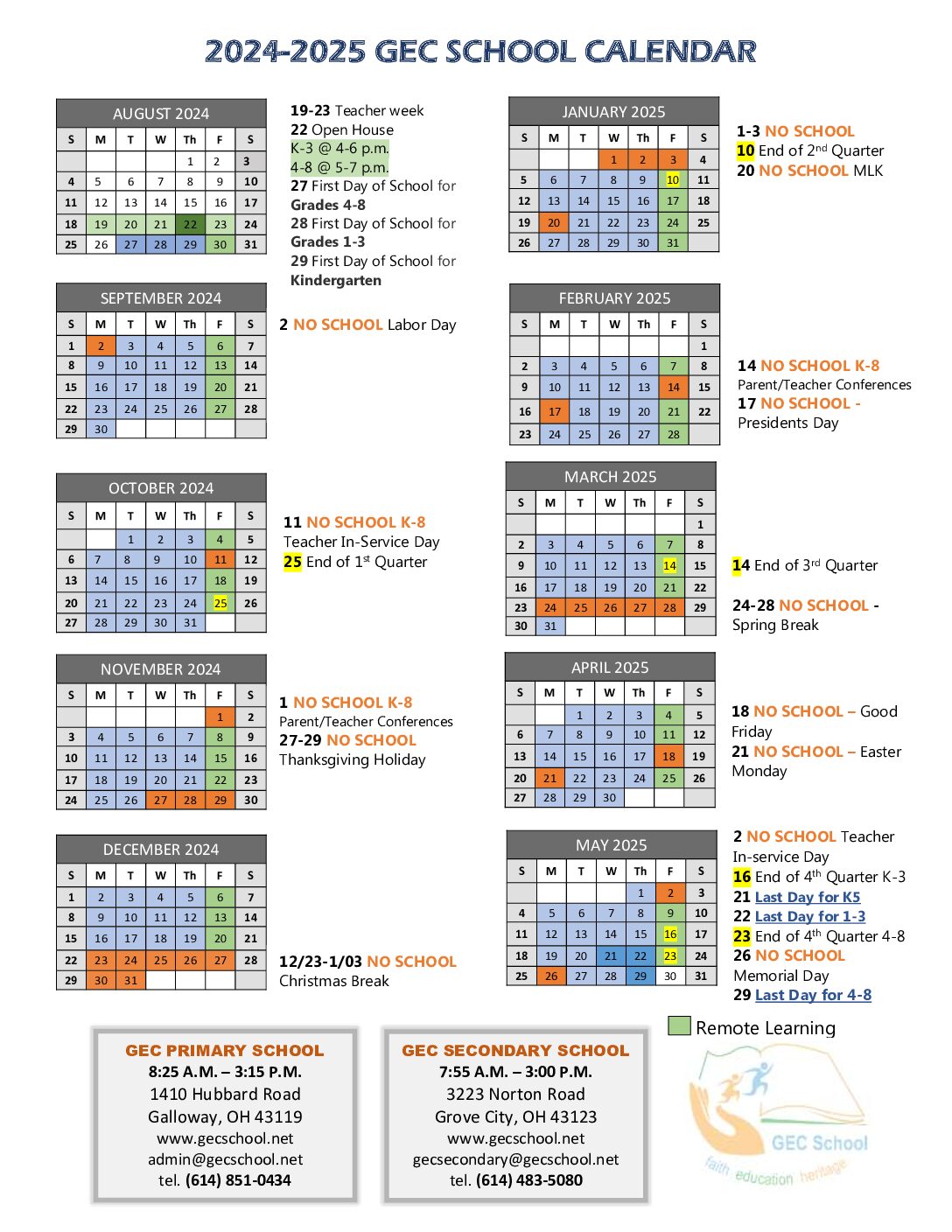 GEC School 24/25 Calendar